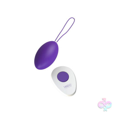 Peach Vibrating Egg Into You Indigo purple rechargeable remote control egg vibrator by VeDO