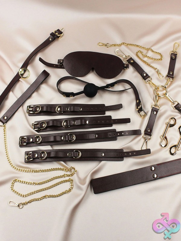 Discreet-Toys-Venice-14-Piece-Set-Nu-Ed-77101 14 Piece Black Pu Leather And Stainless Steel Couples Bondage Kit With Storage Case By Edonista