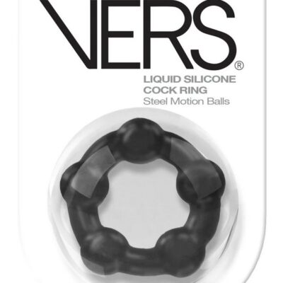 Black liquid silicone motion ball cock ring with 5 steel balls by Rascal Toys