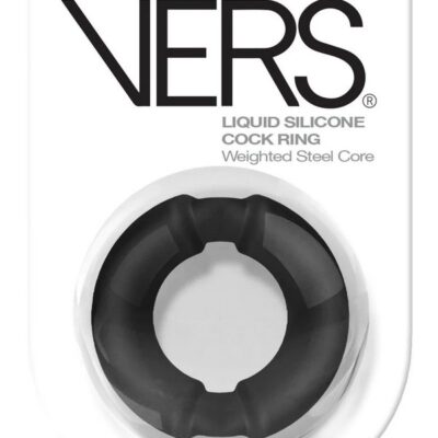 Black steel weighted cock ring in stretchy liquid silicone by Rascal Toys