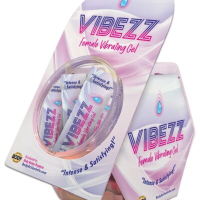 Clear 50-count Vibezz stick pack display jar by Body Action, open-top countertop organizer