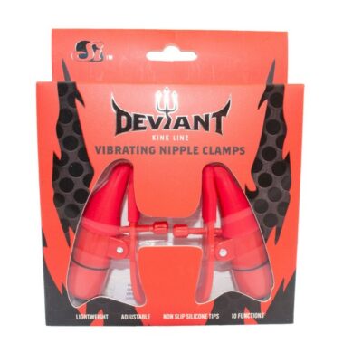 Red vibrating nipple clamps with silicone-coated tips by Si Novelties