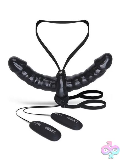 Vibrating Double-Ended Strap-On With Dual Remote Controls – Black - Image 2
