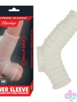 Clear ribbed vibrating power sleeve by Nasstoys shown with bullet vibrator at base