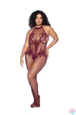 Vino Noir Floral Fishnet Bodystocking - X - Cherry