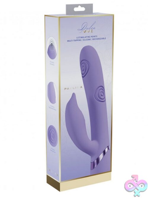 Vive Pallina Triple-Motor Rabbit Vibrator In Pink, Blue, And Purple On A Soft Neutral Background