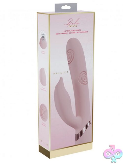 Vive Pallina Triple-Motor Rabbit Vibrator In Pink, Blue, And Purple On A Soft Neutral Background