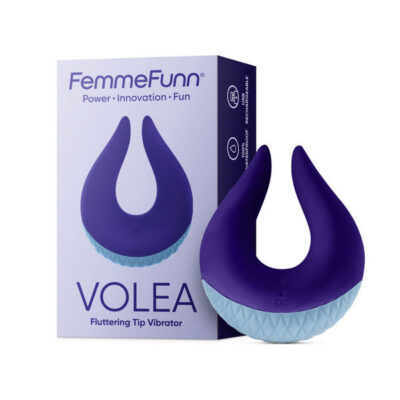 Volea Dark Purple Light flat vibrator by Femme Funn — 10-mode fluttering tip clit stimulator in purple silicone