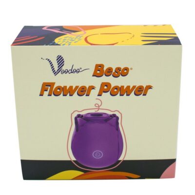 Voodoo Beso Flower Power couples vibrator shown in purple and red on a neutral background
