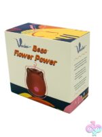 Voodoo Beso Flower Power couples vibrator shown in purple and red on a neutral background