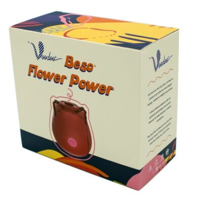 Voodoo Beso Flower Power couples vibrator shown in purple and red on a neutral background