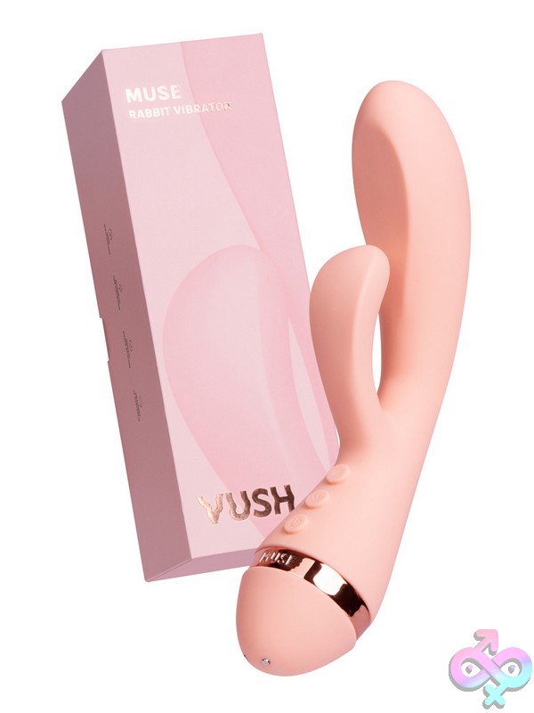 Discreet-Toys-Vush-Muse-Rabbit-Vibrator-Nu-Vh-11016 Pink Medical-Grade Silicone Rabbit Vibrator With Dual Stimulation Arms By Vush