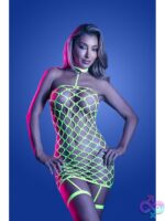 queen size gartered dress neon green rhinestone fishnet by Fantasy Lingerie