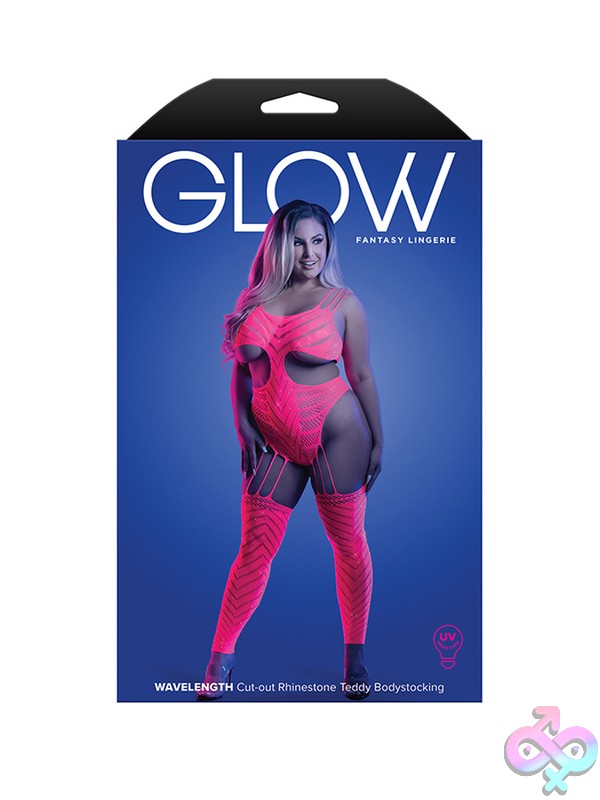 Discreet-Toys-Wavelength-Cutout-Rhinestone-Teddy-Bodystocking-Queen-Size-Nu-Gl2140-Qs-B White And Blue Uv-Reactive Rhinestone Cutout Teddy Bodystocking Queen Size By Fantasy Lingerie
