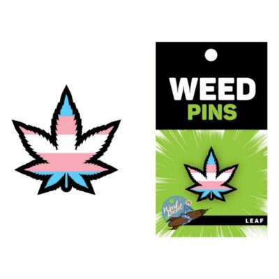 Soft enamel metal weed leaf trans pride lapel pin by Wood Rocket