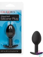 Large black weighted silicone anal plug with easy-pull handle by California Exotic Novelties