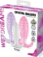 Three-piece textured silicone anal trainer plugs in clear, pink, and purple by Hott Products
