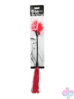 Red and white dual-ended feather and rubber whip tickler by Sportsheets