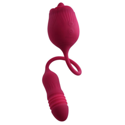 Wild Rose Red dual-stimulation vibrator by Evolved Novelties — thrusting bullet and flicking tongue rose