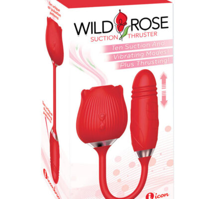 Wild Rose Suction Thruster in Red by Icon Brands — dual-end clitoral suction and G-spot thrusting vibrator