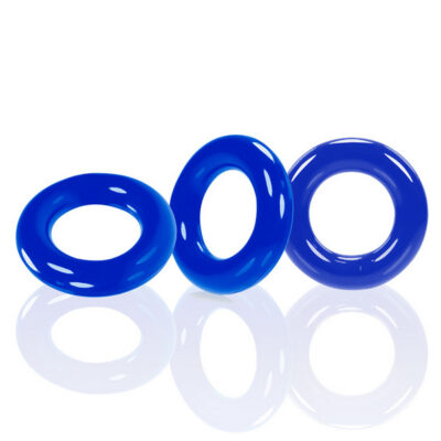 Willy Rings 3 Pack Cockrings Police Blue by Oxballs — phthalate-free Flextpr stretch cock ring set