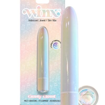 Slim iridescent clear clitoral vibrator with rhinestone gemstone base by Winx