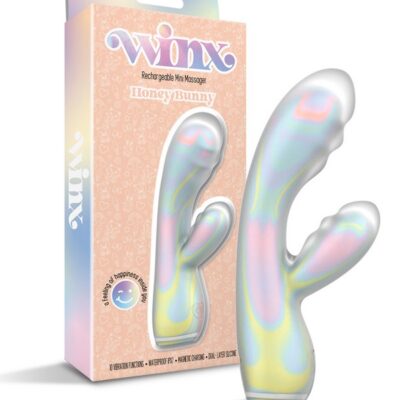 Squishy pastel rainbow swirl dual-layer rabbit silicone vibrator by Winx
