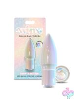 Compact iridescent rocket-shaped clitoral vibrator with rhinestone gemstone base by Winx