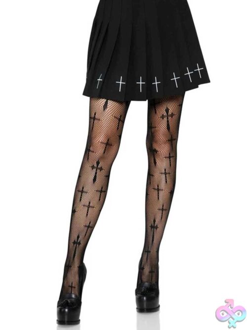 Worship Me Cross Net Tights - Image 3