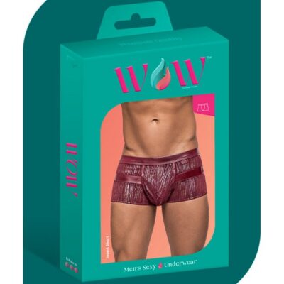 Purple men's enhancer short with faux leather inserts and waistband by Male Power