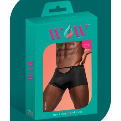 Male Power Wow Magnificence black mini short with cut out waist and metal grommets