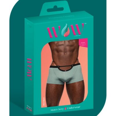 Jade green cut-out mini short with metal grommets and plush elastic waistband by Male Power