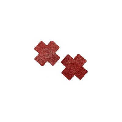 Red sequin X-shaped glitter pasties by Popsi Lingerie