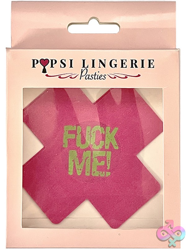 Discreet-Toys-X-Shape-F-Ck-Me-Glow-In-The-Dark-Pasties-Pink-O-S-Nu-Pop-135-Pnk-Os Pink X Shape Glow In The Dark Pasties By Popsi Lingerie