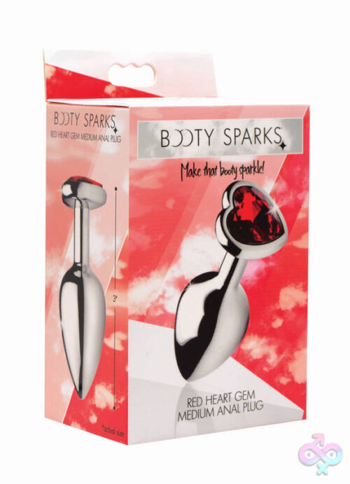 XR Brands Booty Sparks Sex Toys - Red Heart Gem Anal Plug - Medium