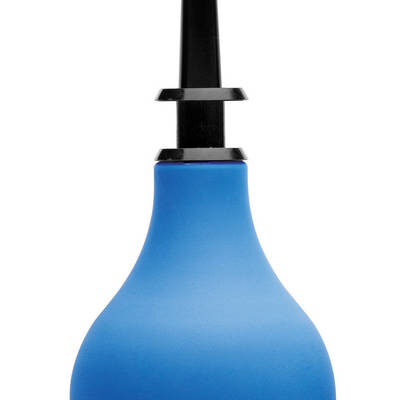 Premium One Way Valve Anal Douche Set by XR Brands in blue — three interchangeable tips and soft grip bulb