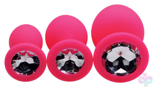 XR Brands Frisky Sex Toys - Pink Pleasure 3 Piece Silicone Anal Plugs With Gems