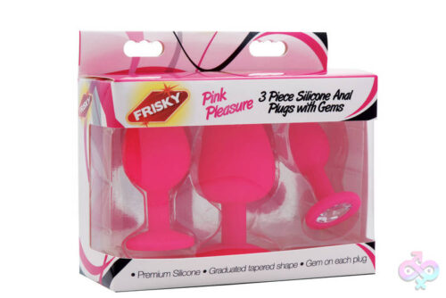 XR Brands Frisky Sex Toys - Pink Pleasure 3 Piece Silicone Anal Plugs With Gems