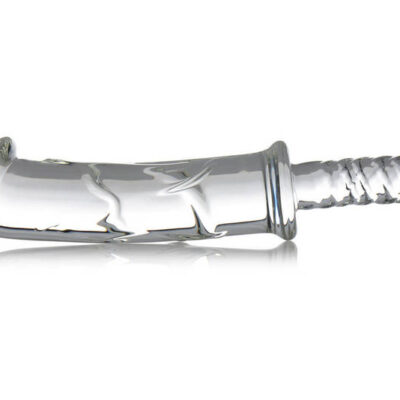 Battle Rammer Phallic Glass Thruster by XR Brands — clear borosilicate glass dildo with ribbed handle
