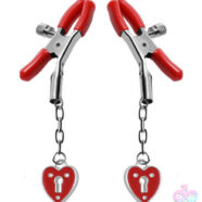 XR Brands Master Series Sex Toys - Charmed Heart Padlock Nipple Clamps