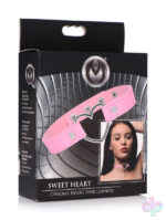 XR Brands Master Series Sex Toys - Dark Heart Chrome Heart Black Choker - Pink