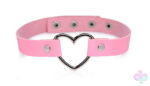 XR Brands Master Series Sex Toys - Dark Heart Chrome Heart Black Choker - Pink