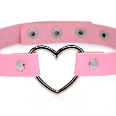 BDSM vibes Dark Heart Chrome Heart Choker in Pink by XR Brands