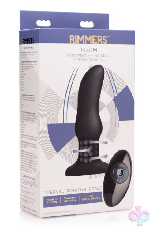XR Brands Rimmers Sex Toys - Model M Curved Rimming Plug With Remote Control