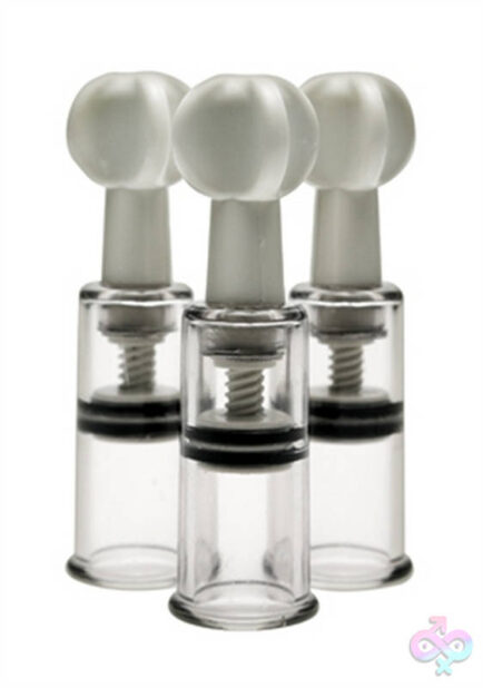 Max Twist Clit and Nipple Triple Sucker Set by XR Brands — clear suction cylinders