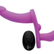 XR Brands Strap U Sex Toys - Double Take 10x Vibrating Double Penetration Adjustable Strap-on Purple