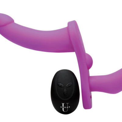 Double Take 10x Vibrating Double Penetration Adjustable Strap-on Purple by XR Brands