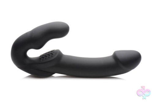 XR Brands Strap U Sex Toys - Evoke Rechargeable Vibrating Silicone Strapless Strap on - Black