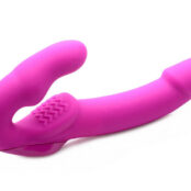 XR Brands Strap U Sex Toys - Evoke Rechargeable Vibrating Silicone Strapless Strap on - Pink
