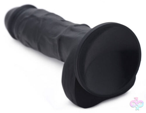 XR Brands Strap U Sex Toys - Power Pecker 7 Inch Silicone Dildo With Balls - Black